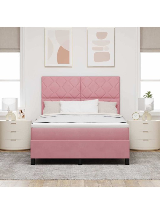 Kontinentaalvoodi madratsi ja peatsiga roosa 140 x 190 cm samet