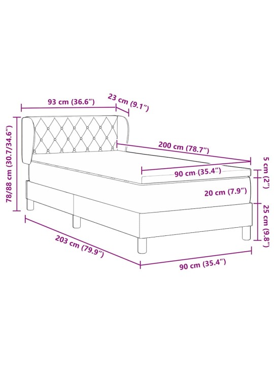 Kontinentaalvoodi koos madratsiga tumehall 80x200 cm samet peaga