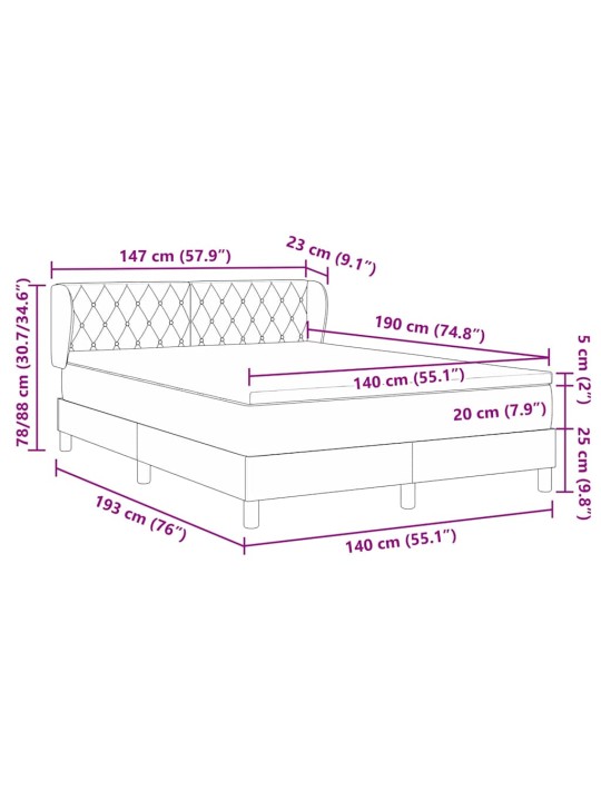 Kontinentaalvoodi koos madratsiga tumehall 80x200 cm samet peaga