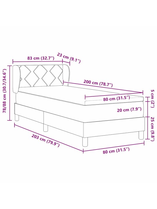 Kontinentaalvoodi koos madratsiga tumehall 80x200 cm samet roosa