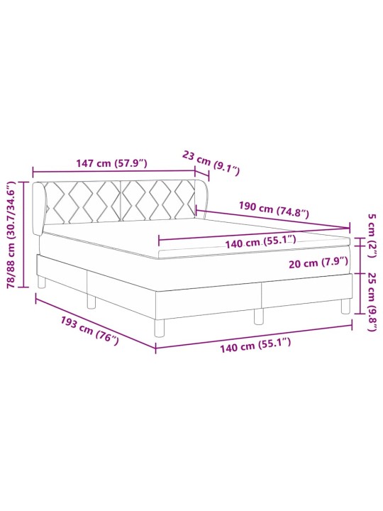 Kontinentaalvoodi koos madratsiga tumehall 80x200 cm samet peaga