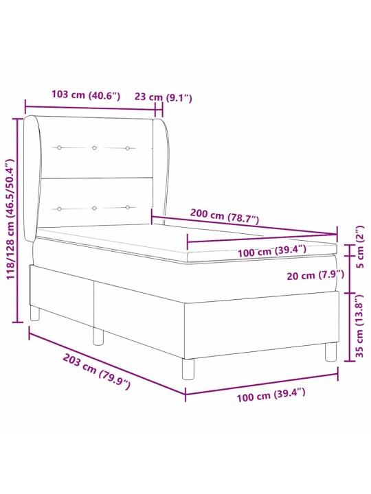 Kontinentaalvoodi madratsiga tumepruun 100 x 200 cm kangas