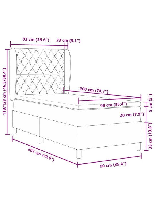 Kontinentaalvoodi madratsi ja peatsiga helehall 90 x 200 cm samet