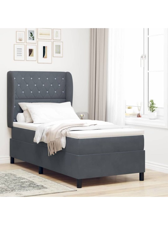Kontinentaalvoodi madratsi ja peatsiga tumehall 90 x 200 cm samet