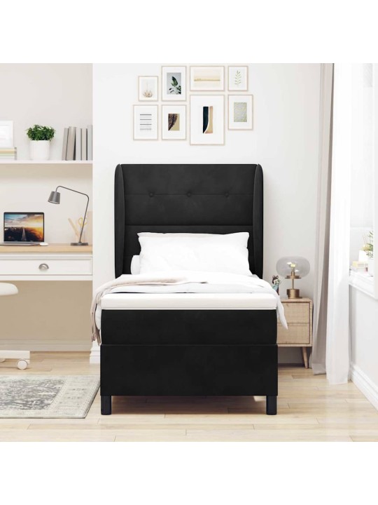 Kontinentaalvoodi madratsi ja peatsiga must 80 x 200 cm samet