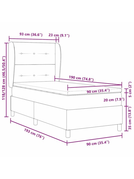 Kontinentaalvoodi madratsi ja peatsiga roosa 90 x 190 cm samet