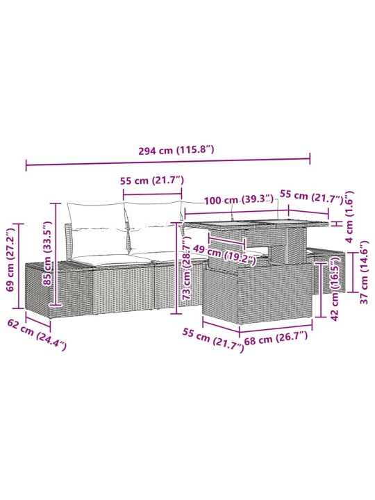 Aia söögilaudade komplekt must ja pruun 100 x 55 x 73 cm
