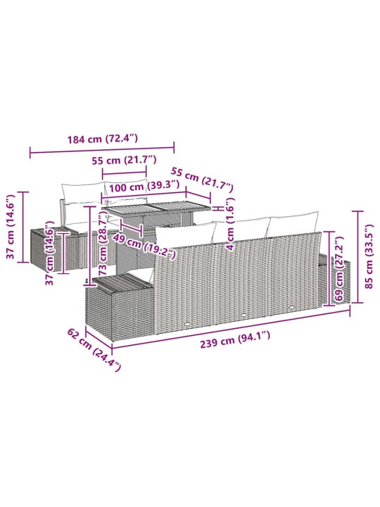 Aia söögilaudade komplekt 6 tk beež ja hall 100 x 55 x 73 cm