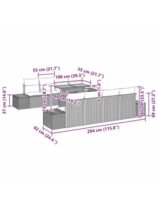 Aia söögilaudade komplekt 9 tk must ja kreem 100 x 55 x 73 cm