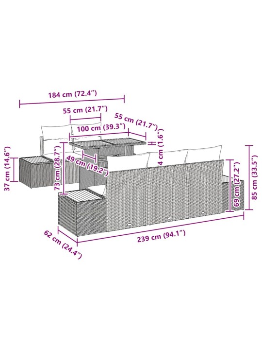 Aia söögilaudade komplekt 6 tk hall ja pruun 100 x 55 x 73 cm