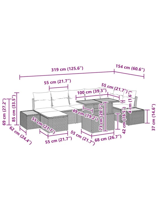 Aia söögilaudade komplekt padjaga 8 tk beež ja hall