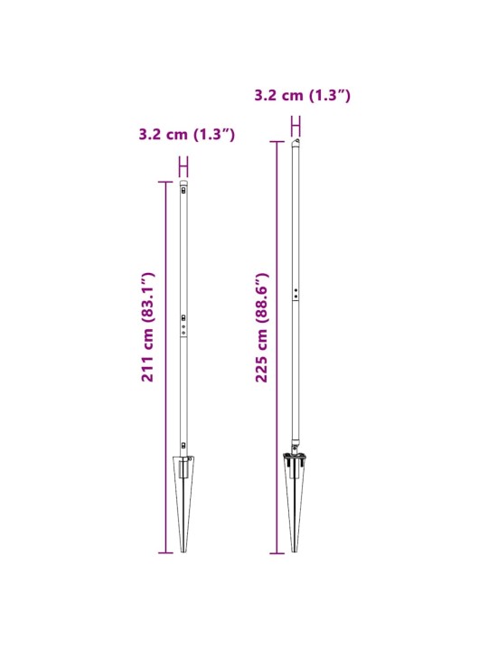 Aiapost 26 tk hõbedane 3.2 x 3.2 x 180 cm teras