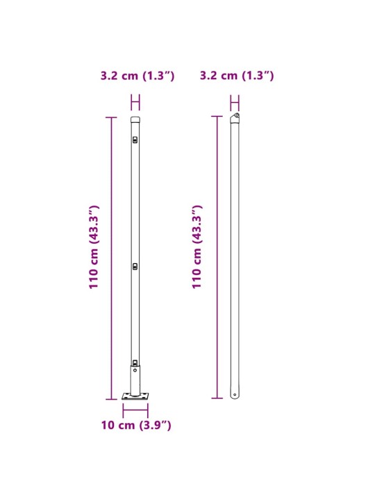 Aiapost 52 tk hõbedane 3.2 x 3.2 x 110 cm teras