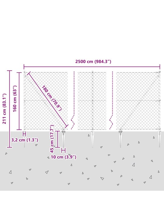 Ahela link aed postidega hall 1.6 x 25 m teras