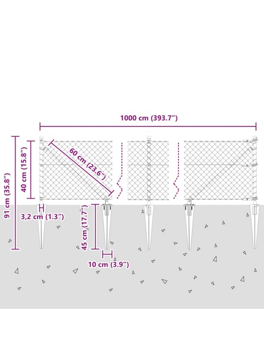 Ahela link aed postidega hõbedane 0.4 x 10 m teras