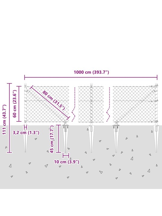 Ahela link aed postidega hõbedane 0.6 x 10 m teras