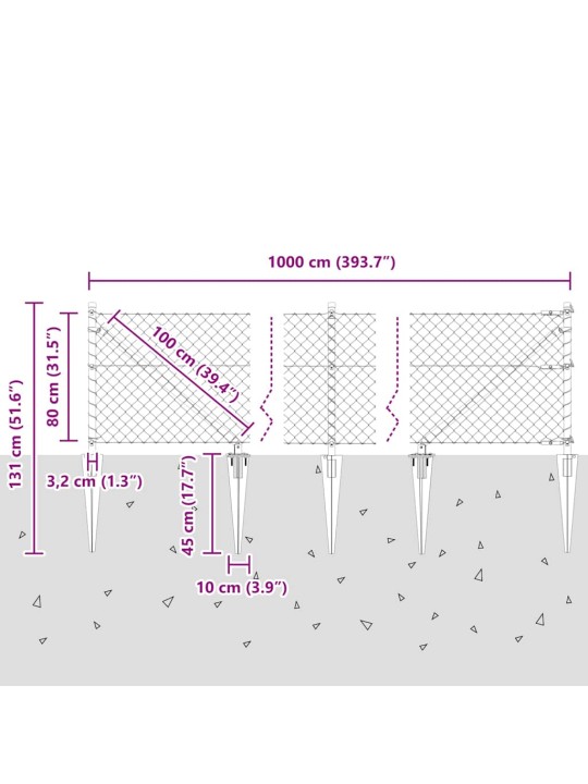 Ahela link aed postidega hõbedane 0.8 x 10 m teras