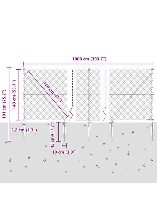 Ahela link aed postidega hõbedane 1.4 x 10 m teras