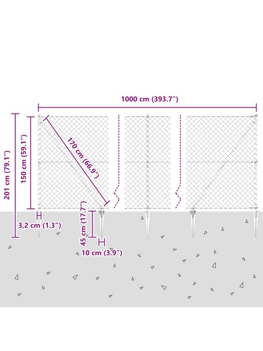 Ahela link aed postidega hõbedane 1.5 x 10 m teras