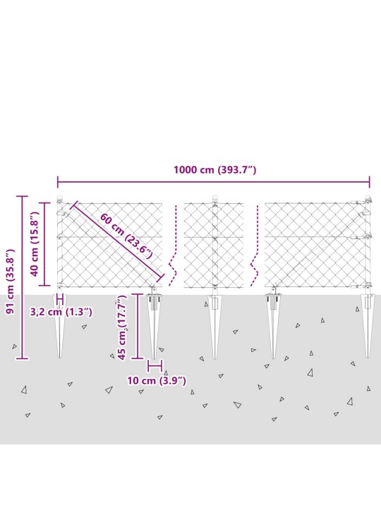 Ahela link aed postidega hõbedane 0.4 x 10 m teras