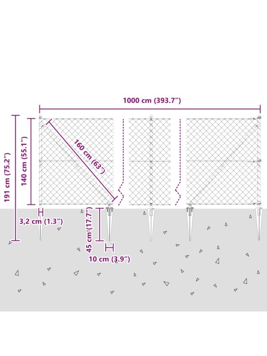 Ahela link aed postidega hõbedane 1.4 x 10 m teras