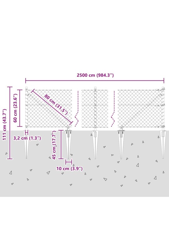 Ahela link aed postidega hõbedane 0.6 x 25 m teras
