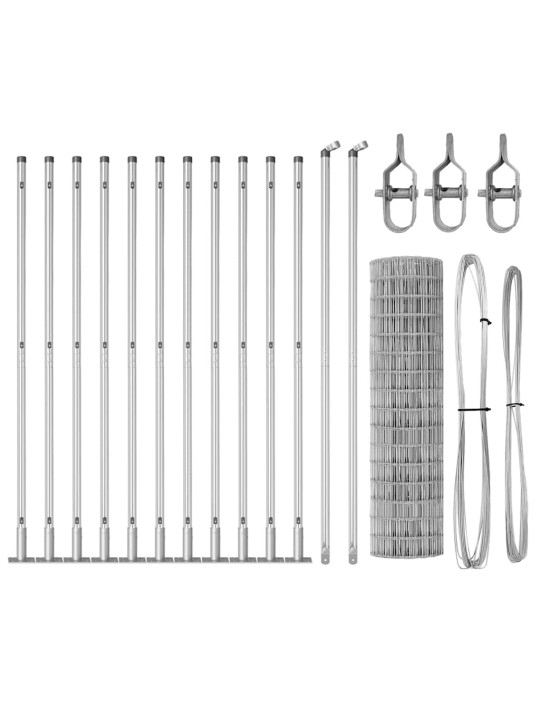 Aed koos postidega hõbedane 0.8 x 25 m teras