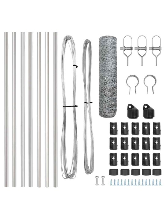 Aed koos postidega hõbedane 0.4 x 10 m pvc kaetud teras