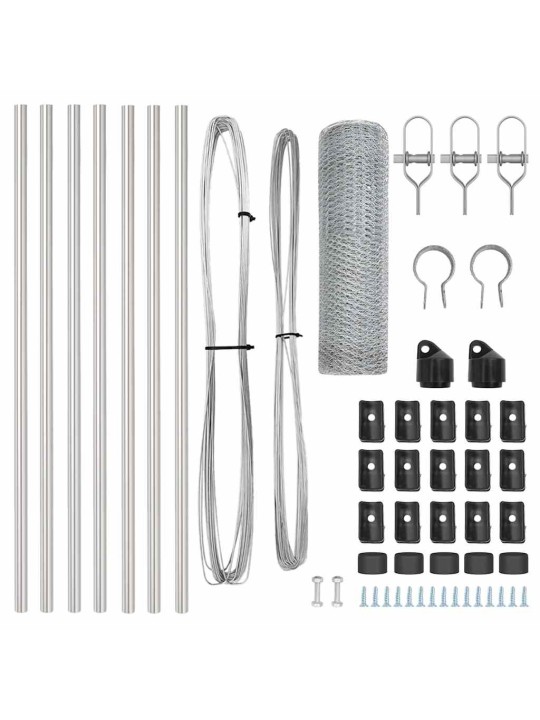 Aed koos postidega hõbedane 0.6 x 10 m pvc kaetud teras