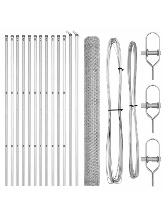 Aed koos postidega hõbedane 1.5 x 25 m pvc kaetud teras