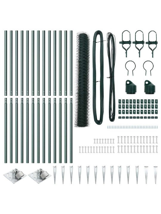 Aed koos postidega roheline 1 x 25 m pvc kaetud teras
