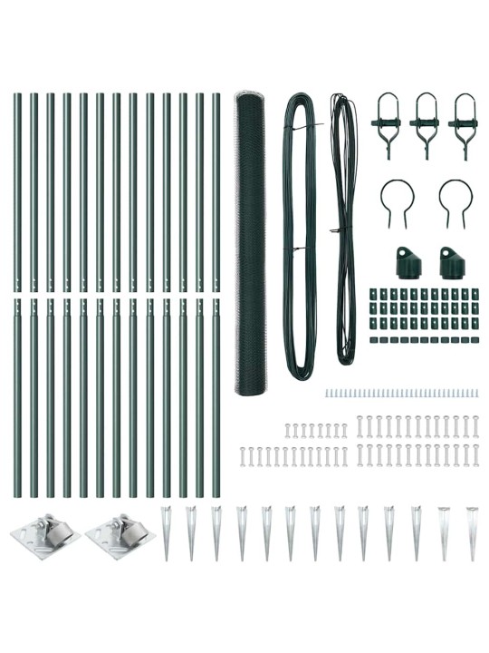 Aed koos postidega roheline 1.6 x 25 m pvc kaetud teras
