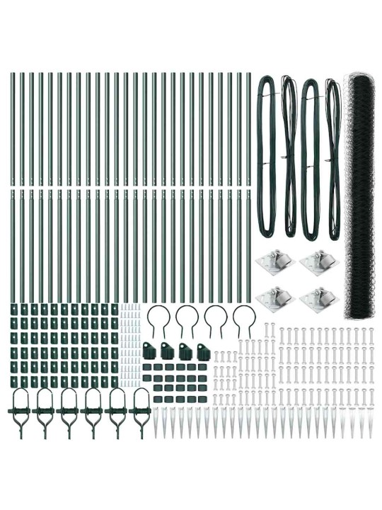 Aed koos postidega roheline 1.5 x 50 m pvc kaetud teras