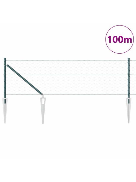 Aed koos postidega roheline 0.6 x 100 m pvc kaetud teras