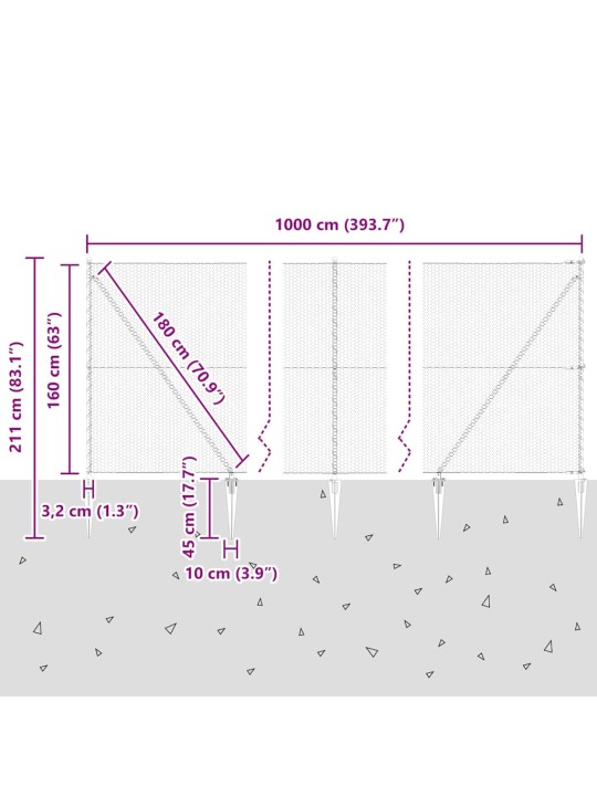 Aed koos postidega hall 1.6 x 10 m pvc kaetud teras