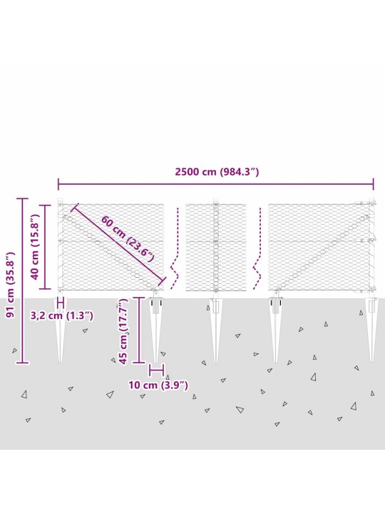 Aed koos postidega hall 0.4 x 25 m pvc kaetud teras