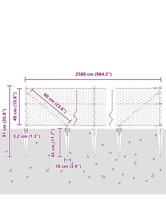 Aed koos postidega hall 0.4 x 25 m pvc kaetud teras