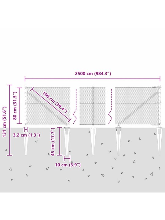 Aed koos postidega hall 0.8 x 25 m pvc kaetud teras