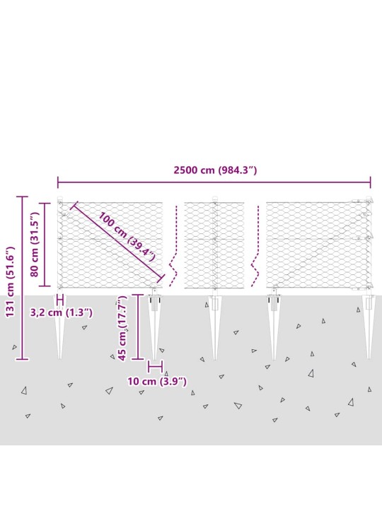Aed koos postidega hall 0.8 x 25 m pvc kaetud teras