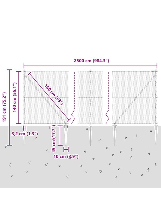 Aed koos postidega hall 1.4 x 25 m pvc kaetud teras