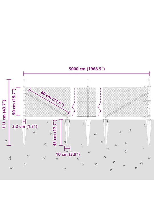 Aed koos postidega hall 0.5 x 50 m pvc kaetud teras