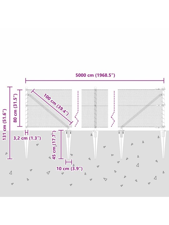 Aed koos postidega hall 0.8 x 50 m pvc kaetud teras