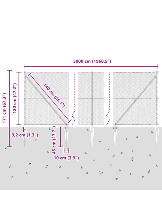 Aed koos postidega hall 1.2 x 50 m pvc kaetud teras
