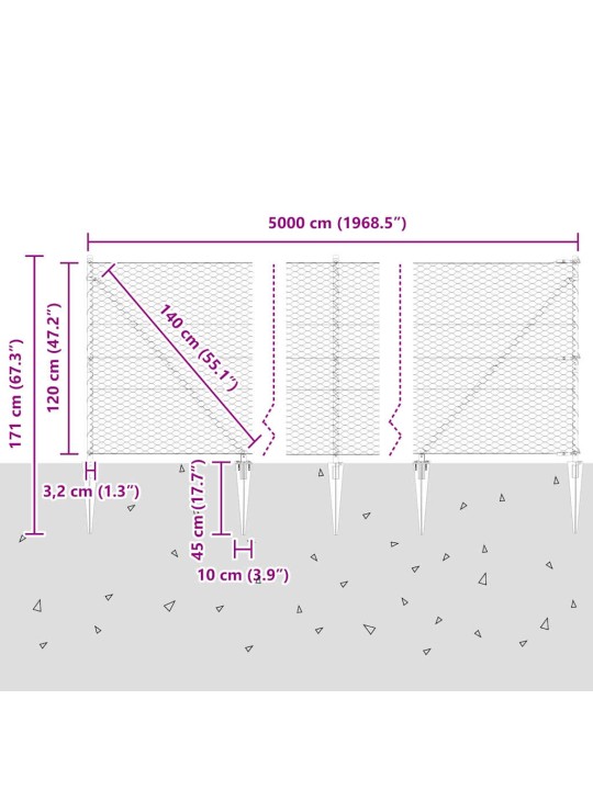 Aed koos postidega hall 1.2 x 50 m pvc kaetud teras