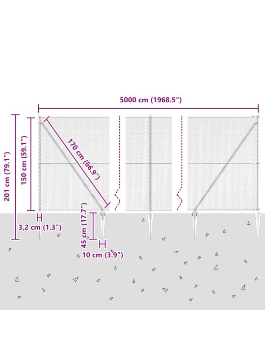 Aed koos postidega hall 1.5 x 50 m pvc kaetud teras