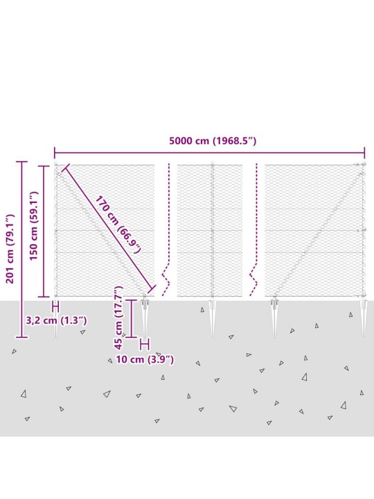 Aed koos postidega hall 1.5 x 50 m pvc kaetud teras