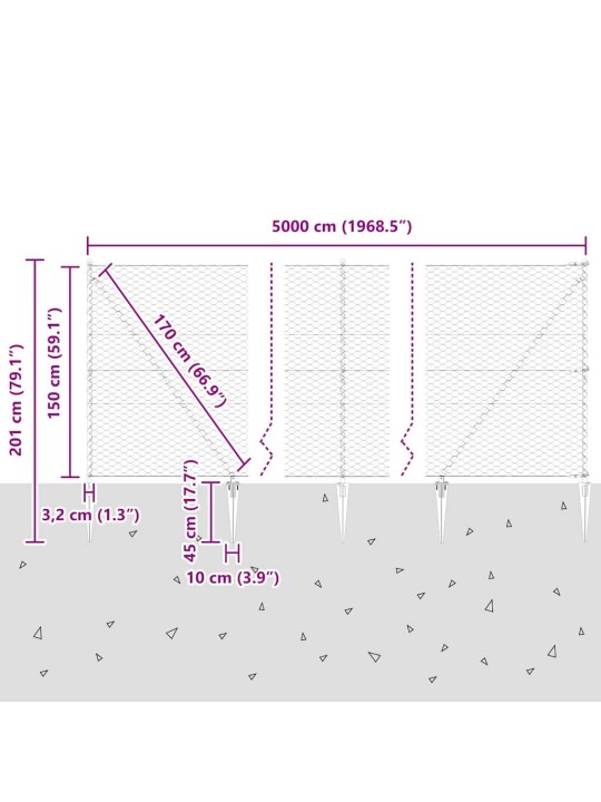 Aed koos postidega hall 1.5 x 50 m pvc kaetud teras