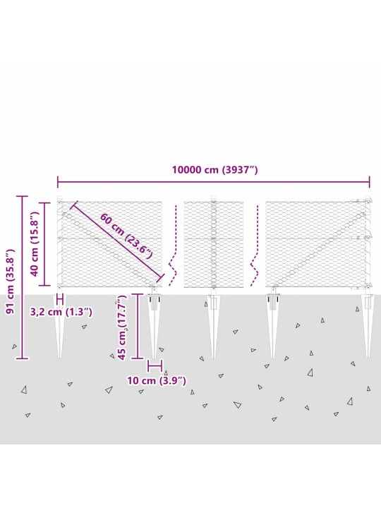 Aed koos postidega hall 0.4 x 100 m pvc kaetud teras