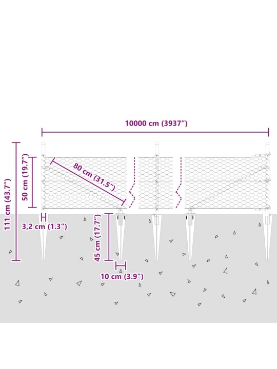 Aed koos postidega hall 0.5 x 100 m pvc kaetud teras