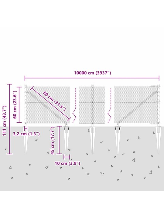 Aed koos postidega hall 0.6 x 100 m pvc kaetud teras
